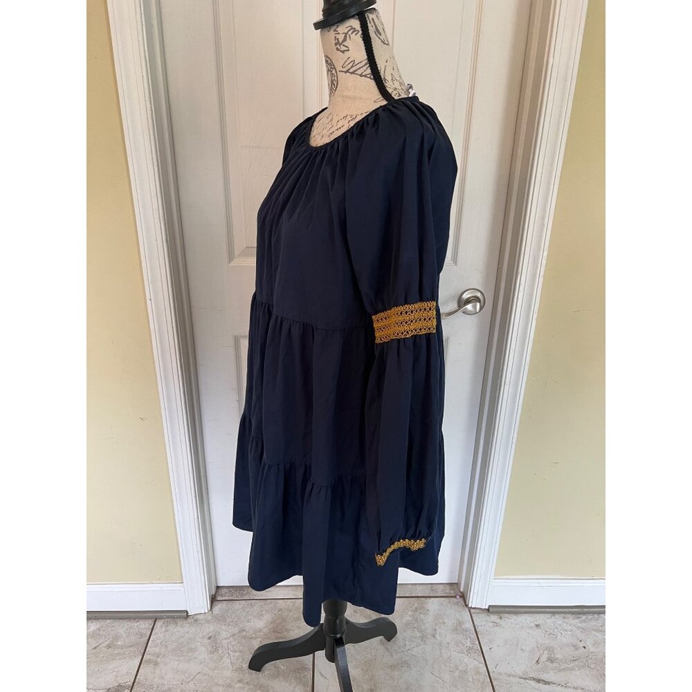 Elizabeth And James Embroidered Boho Dress Navy Blue Women's Large - Picture 5 of 10